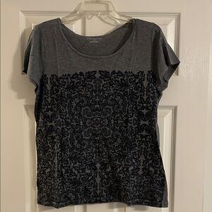 Ann Taylor Charcoal and Navy Floral Tee